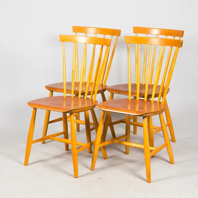 PINNSTOLAR, 4 stycken, teak/björk, AB Nässjö Stolfabrik.