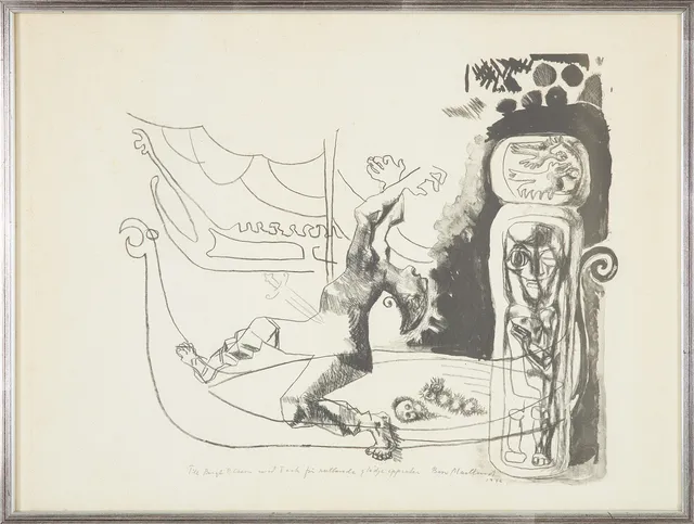 BROR MARKLUND. Figurativ motiv, litografi, med dedikation, signerad och daterad 1946.