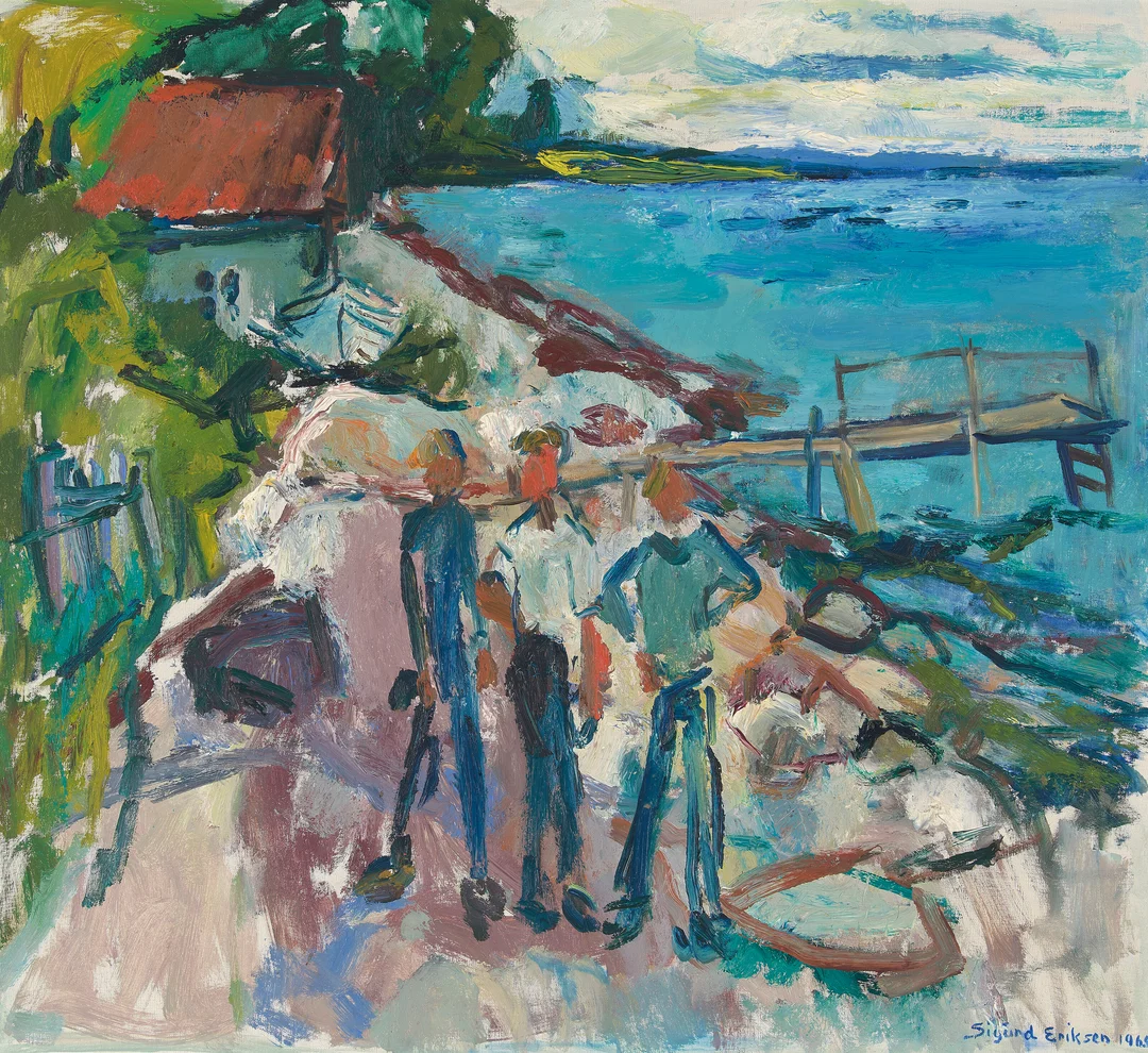 Eriksen, Sigurd — Tre på kaien, 1965 — Kunst/Maleri — Blomqvist