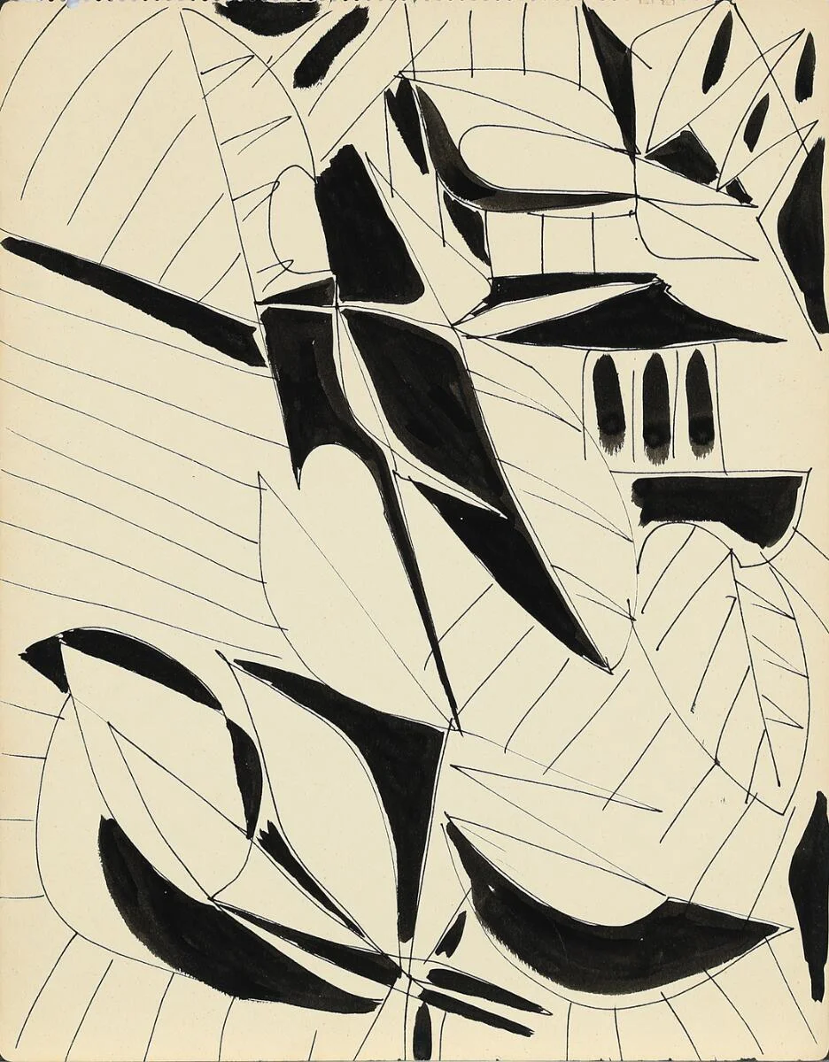 Page from the sketchbook “Ballet des Ombres”, 5–8/7 1938. Unsigned. Ink on paper. Sheet size 25×31 cm. Unframed. — Modern Paintings/Modern art — Bruun Rasmussen