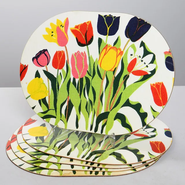 JOSEF FRANK. Underlägg, 5 st, "Tulpan", Firma Svenskt Tenn.