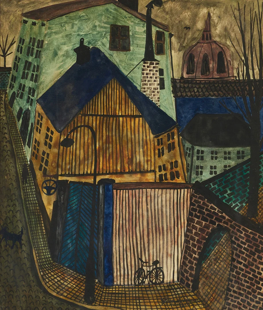 GÖSTA GUSTAVSON (1931-2008), Högbergsgatan, signerad och daterad 1956, akvarell. — Paintings — Crafoord Auktioner Stockholm