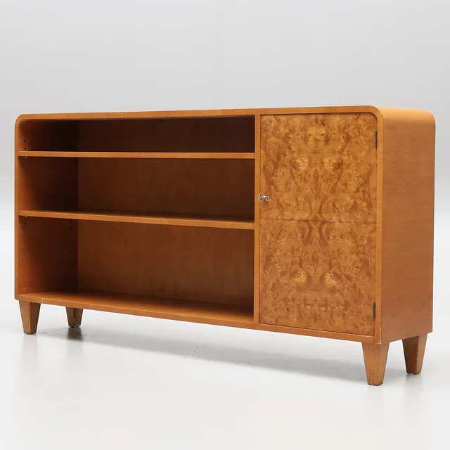 SIDEBOARD/BOKHYLLA, bonad björk samt alm fanér, modell "131", Axel Ståhls Möbelfabrik, 1930/40-tal.