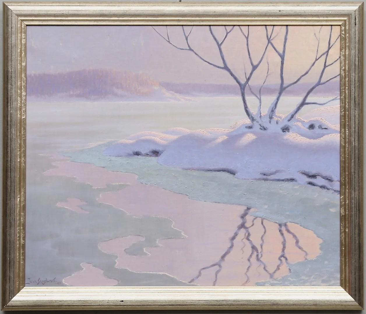 JEAN SKOGLUND. Vinterlandskap. Olja på duk. Signerad samt daterad -47. — Paintings — Gomér & Andersson Linköping