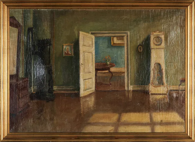 OIDENTIFIERAD KONSTNÄR. Interiör, 18/1900-tal, olja på duk.