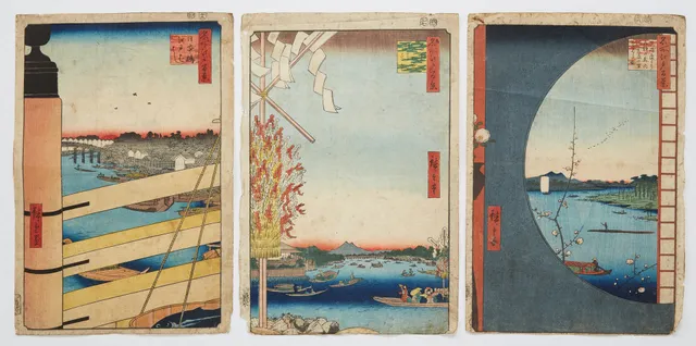 UTAGAWA HIROSHIGE. Three woodblock prints from; "One Hundred Famous Views of Edo" (Meisho Edo hyakkei).