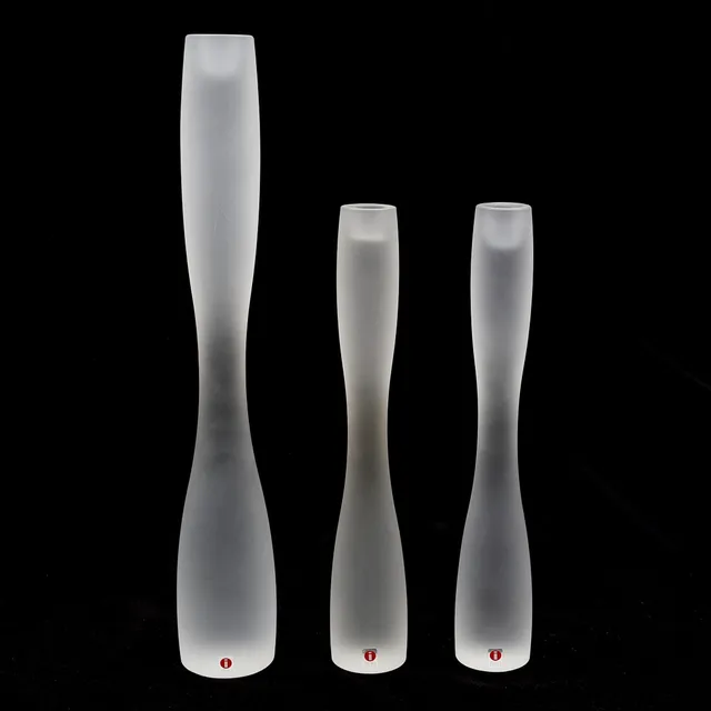TIMO SARPANEVA. LJUSSTAKAR, 3 ST, FROSTAT GLAS, "MARCEL", IITTALA, FINLAND, SIGNERADE.