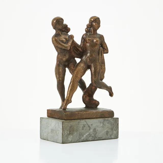 JONAS FRÖDING. Skulptur. Dansande kvinnor, brons, med bas av kalksten. Signerad Fröding.