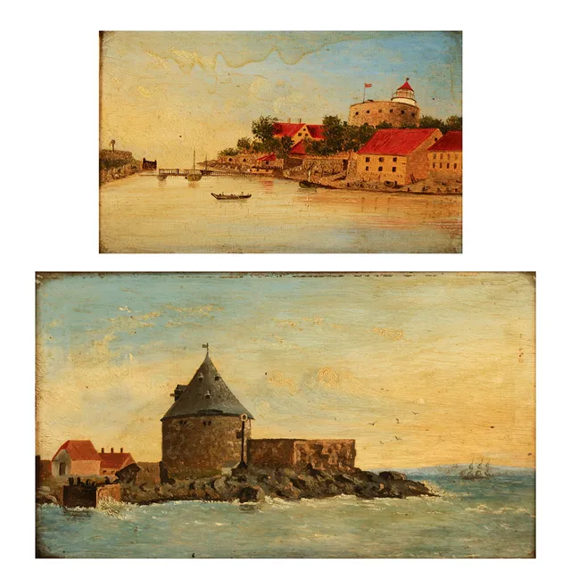 UBEKENDTE KUNSTNERE. To små motiver fra Christiansø, olie på plade, usignerede, 1800 tallets anden halvdel (2).