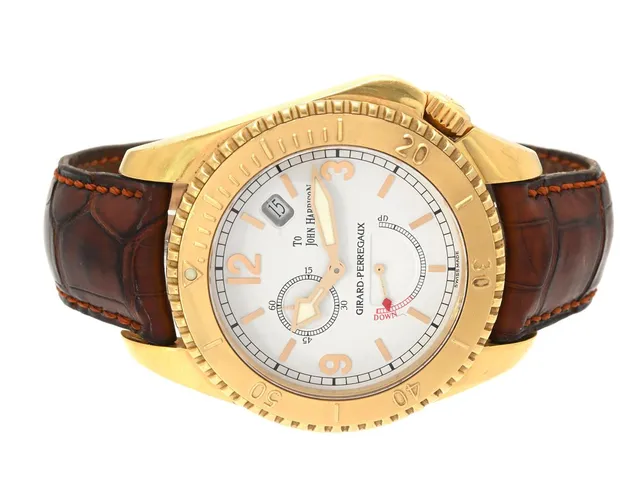 GIRARD-PERREGAUX, Sea Hawk II, "To John Harrison", Cal GP 33 RO, Serie nr. 058, Ref. 4991, herrur, 42 mm, 18K guld, automatisk, safirglas, liten sekundvisare, datum, gångreservsindikator, läderband, viklås i 18K guld, ca 2002, box (skadad), ytterkartong.