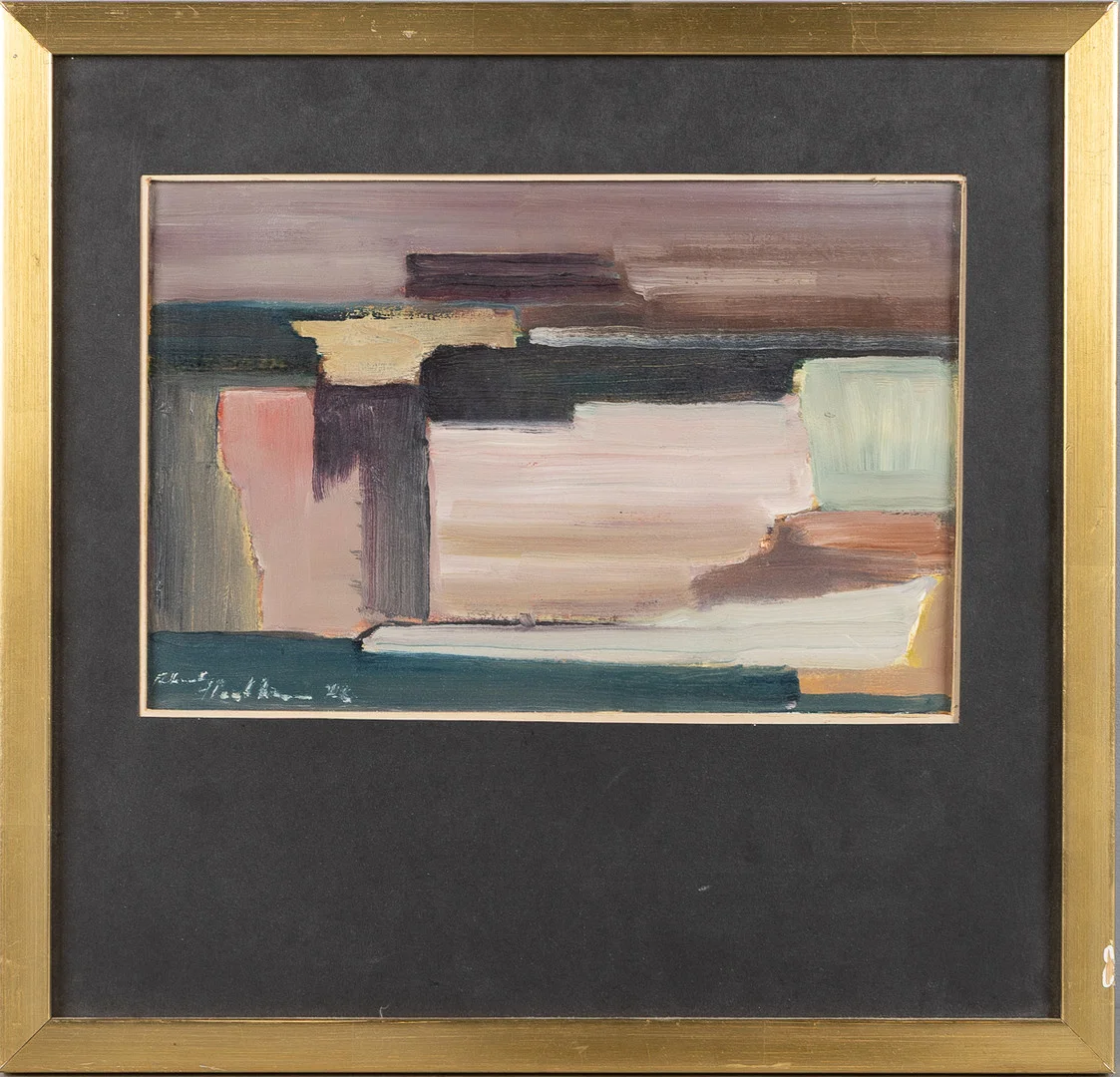 AKSELI HEIKKINEN. Komposition, olja på papp, signerad. — Paintings — Stockholms Auktionsverk Helsingborg