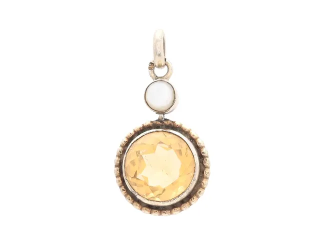 HÄNGE, silver, förgyllt, citrin, pärlemor, höjd 23 mm, vikt 1,9 g, förgyllning bortnött.