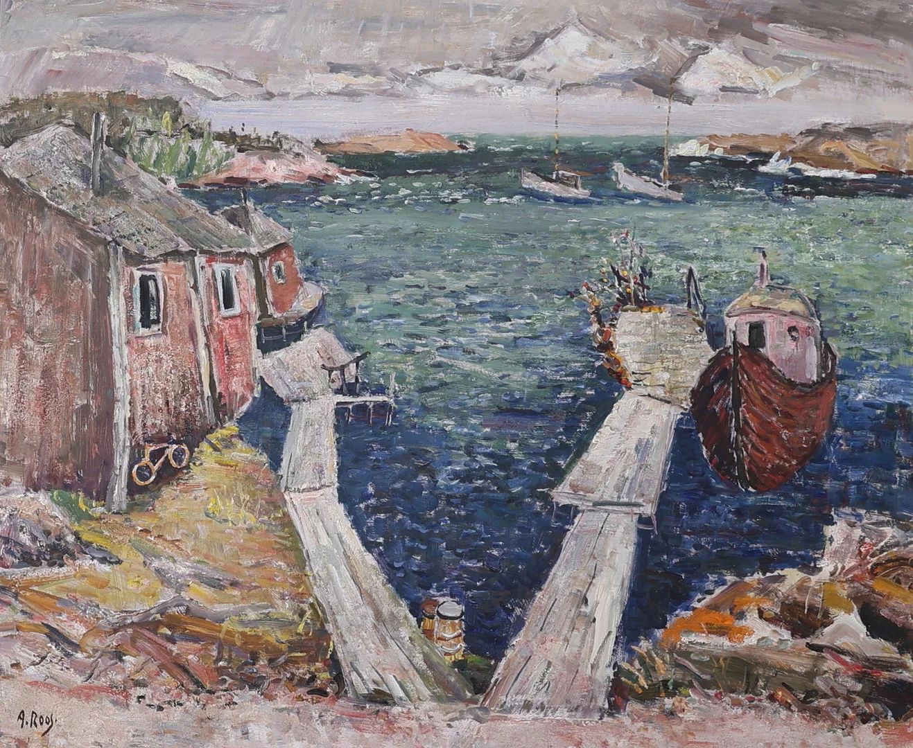 ALEXANDER ROOS. Olja på pannå, skärgårdsmotiv, signerad. — Paintings — Gomér & Andersson Nyköping