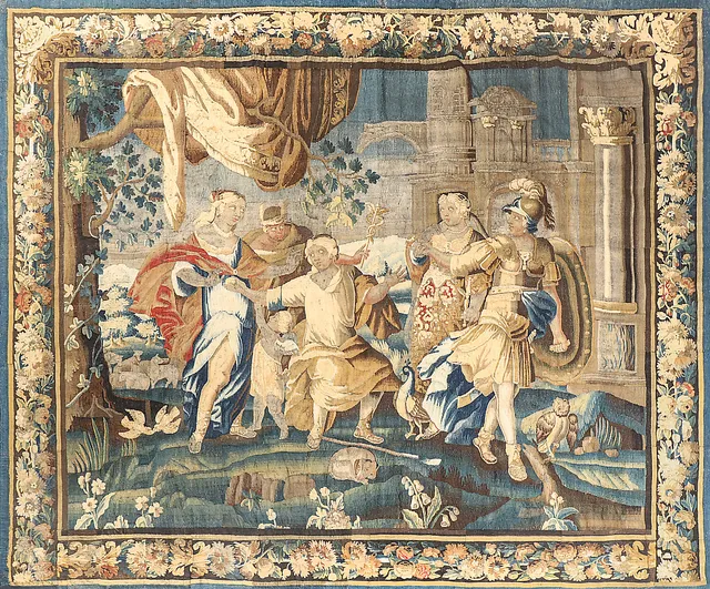 "The judgment to Paris", French tapestry in Aubusson wool, late 17th Century-first half of the 18th Century.