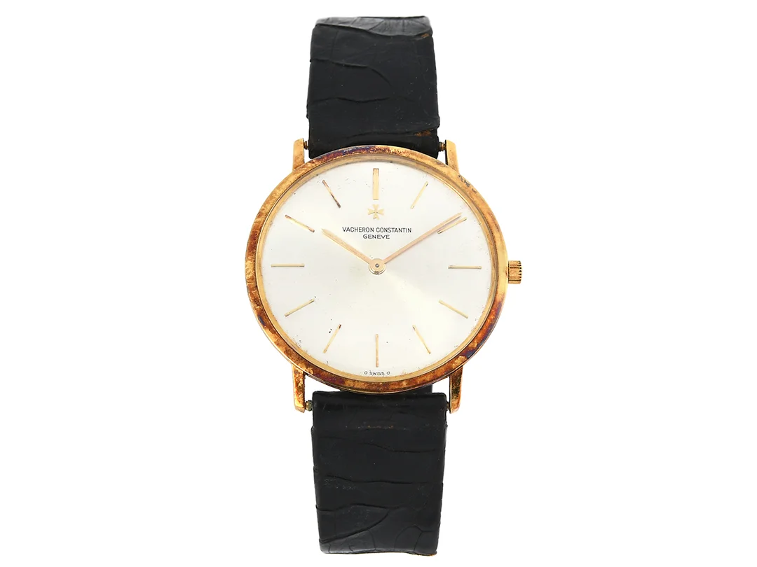 VACHERON & CONSTANTIN, Geneve, herrur, 33 mm, Cal 1003, Serie nr. 616420, Boett nr. 6115A, 18K guld, manuell, plexiglas, läderband, originalspänne i 18K guld, ca 1975. — Klockor/Vacheron Constantin — Kaplans