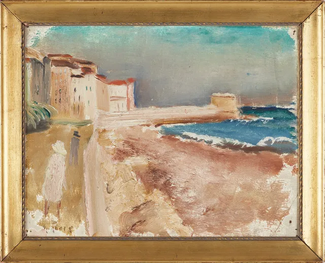 MARTIN ÅBERG (Sverige, född 1888 i Ljusnarsberg, död 1946 i Stockholm). "Menton sommaren 1926", signerad, olja på duk på pannå.