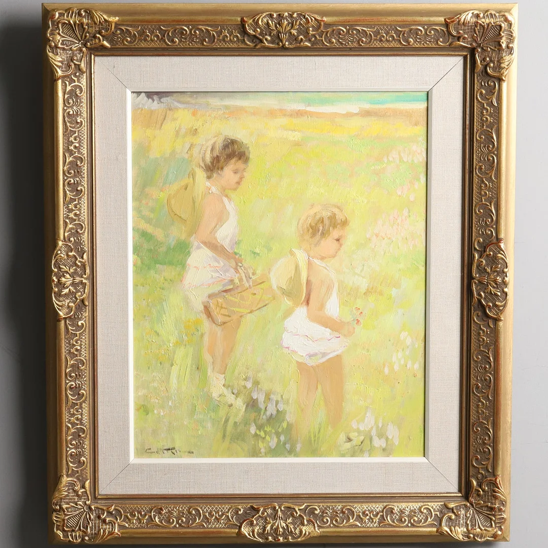 NICOLAI COSTER. Olja på duk, "Blomsterflickor", signerad. — Paintings — Örebro Stadsauktioner