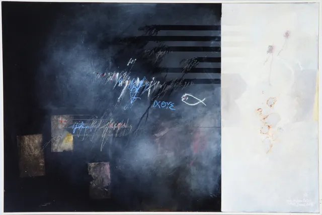 Nis Schmidt. 'Blackboard and Wall'. Mixed media on canvas. 100 x 150 cm.