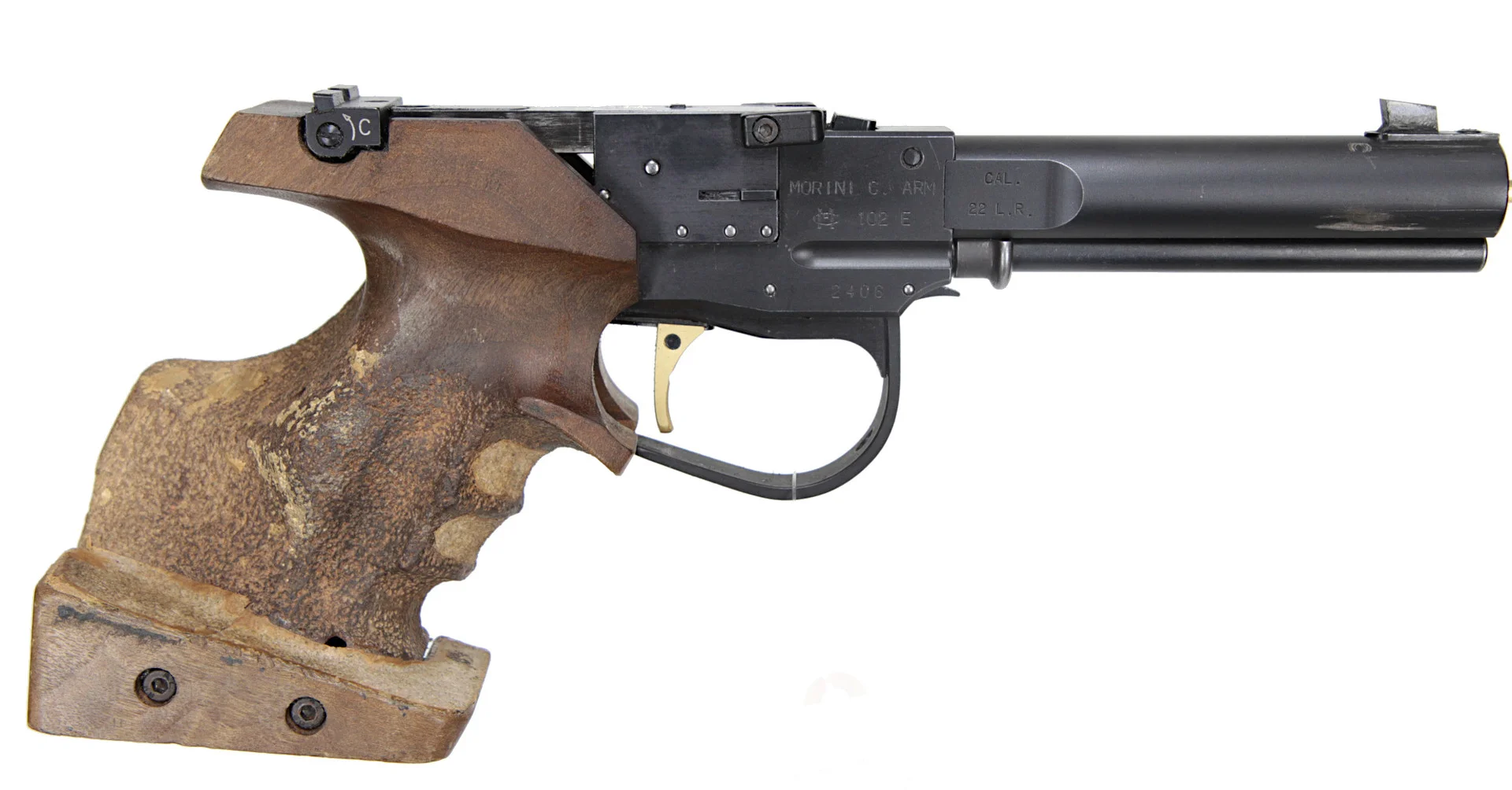 109. PISTOL, italiensk, Halvautomatisk, fabrikat Morini, modell CM102E, kaliber .22LR, tillv.nr 2406, se-nr SE0407140. — Pistols — Walter Borg
