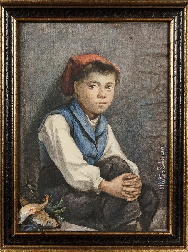 HULDA SCHENSON. Akvarell på papper, Porträtt, Signerad & daterad 1884.
