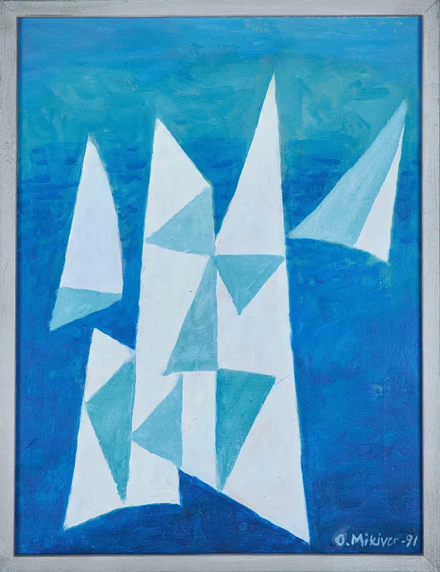 OLEV MIKIVER (1922-1994). "Segel / Purjed", olja på duk, signerad samt daterad 91.