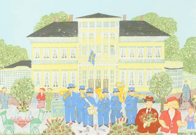 PER OLOF OLSSON. Ramlösa brunn, färglitografi, signerad.