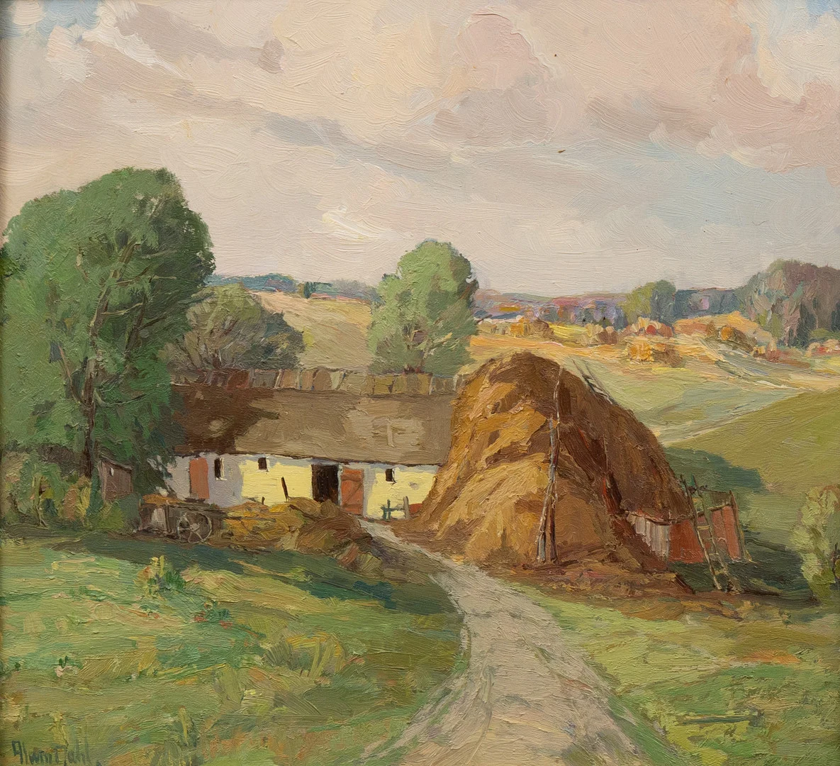 ALWIN DAHL (1889-1971). Gård i landskap, olja på pannå signerad. — Paintings — Garpenhus Auktioner