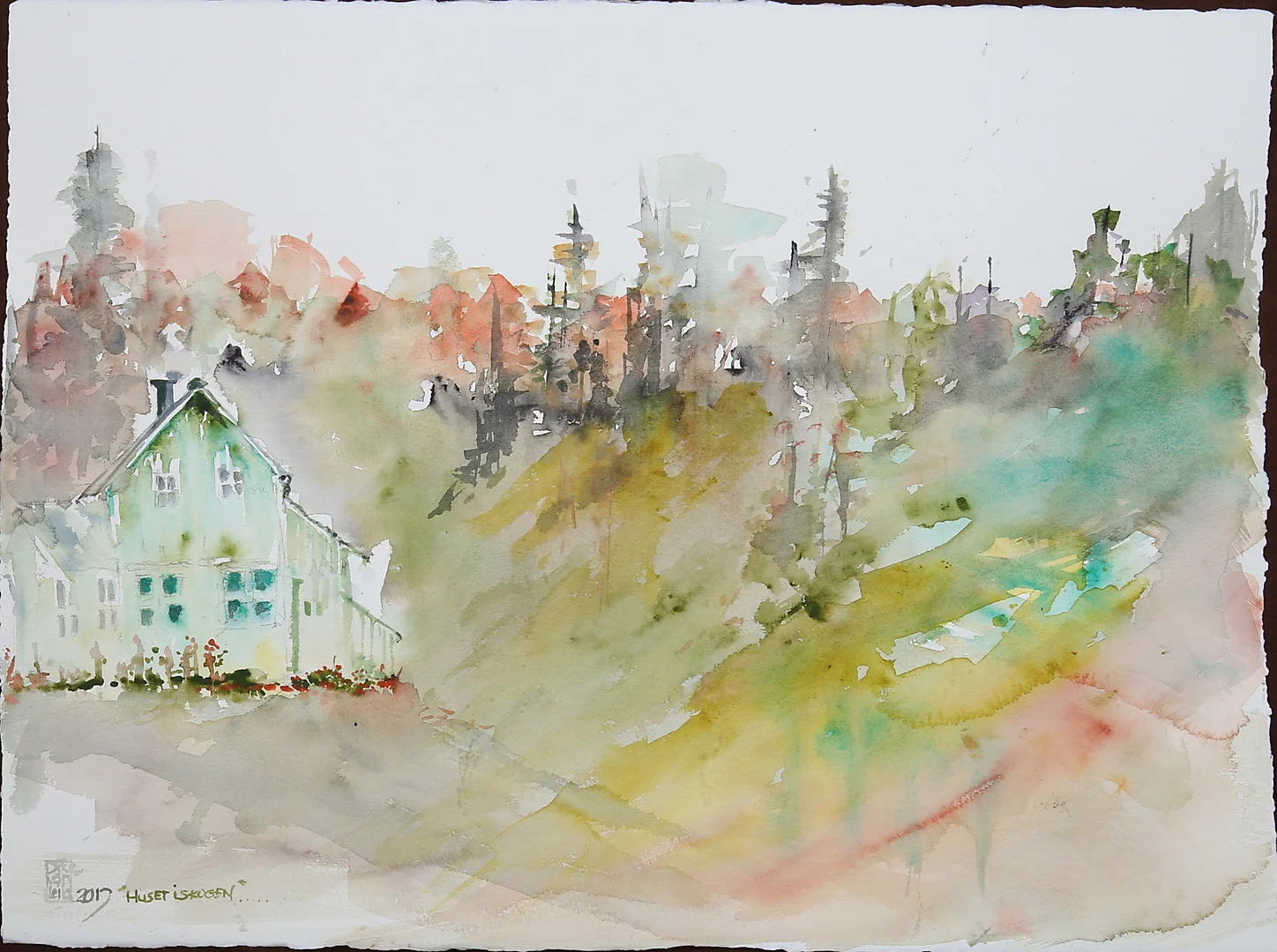 LEILA VAN DYKE. "Huset i skogen", akvarell, signerad. — Paintings — Gomér & Andersson Norrköping
