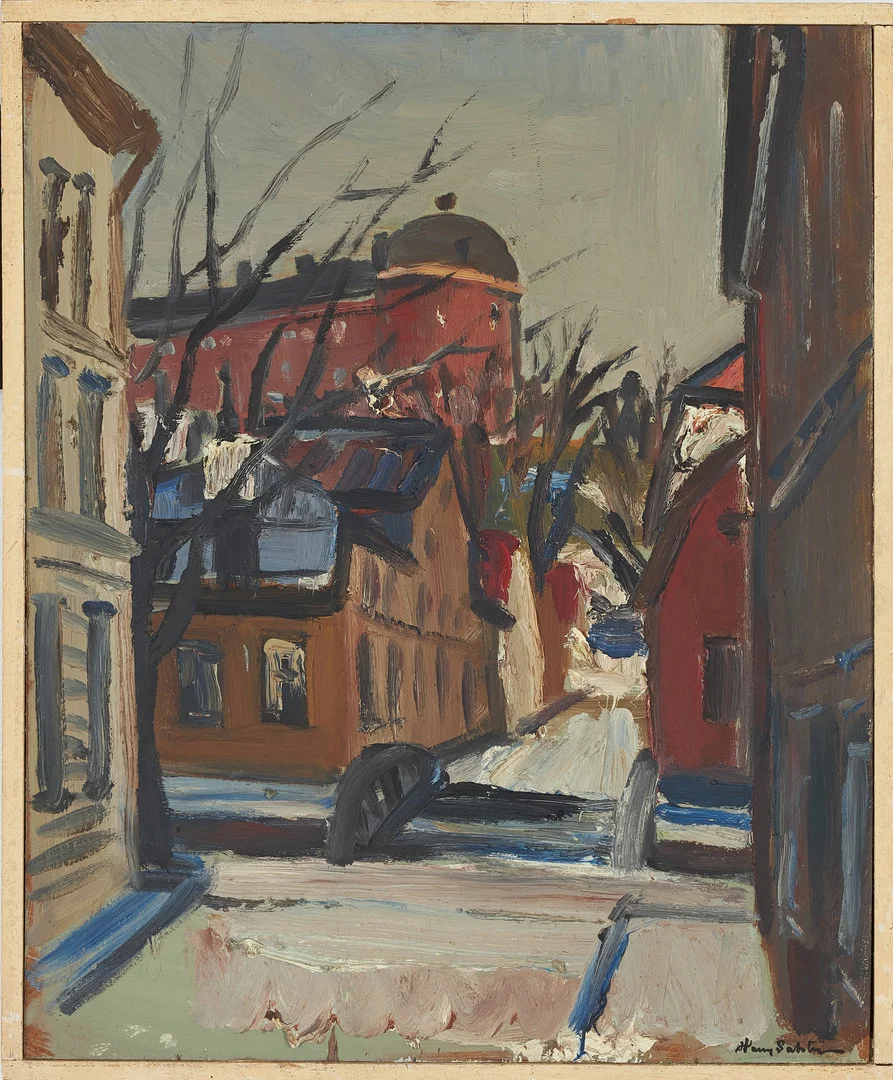HARRY SAHLIN (1905-1990). Uppsala, olja på pannå, signerad. — Paintings — Stockholms Auktionsverk Sickla