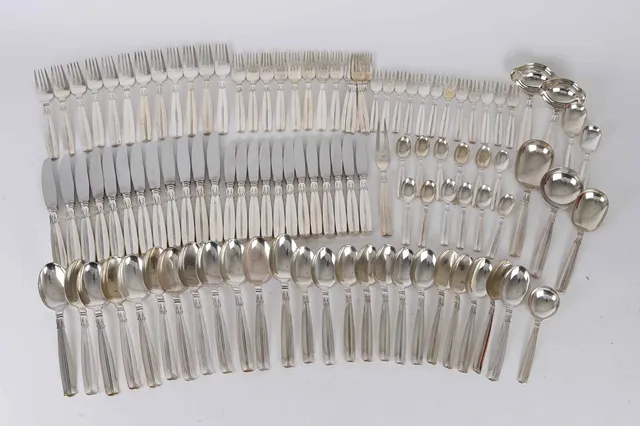Horsens Silverware Factory: 'Lotus' silver cutlery for 12 people (105)
