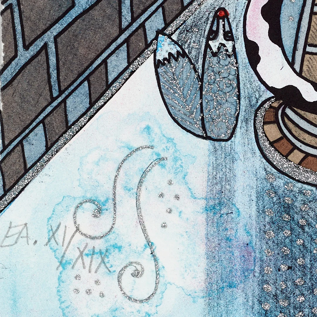 ANGELICA WIIK (född 1960), Isbalett ur Stockholmsdrömmar, signerad, ea, färglitografi med glitter. — Engravings & Prints — Crafoord Auktioner Stockholm