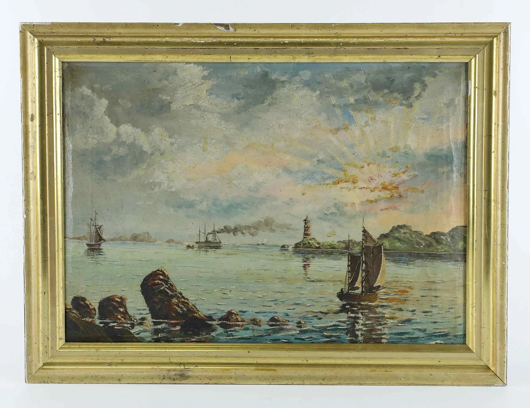 OKÄND KONSTNÄR. Olja på duk, Hamnmotiv, 18/1900-tal. — Paintings — Hälsinglands Auktionsverk