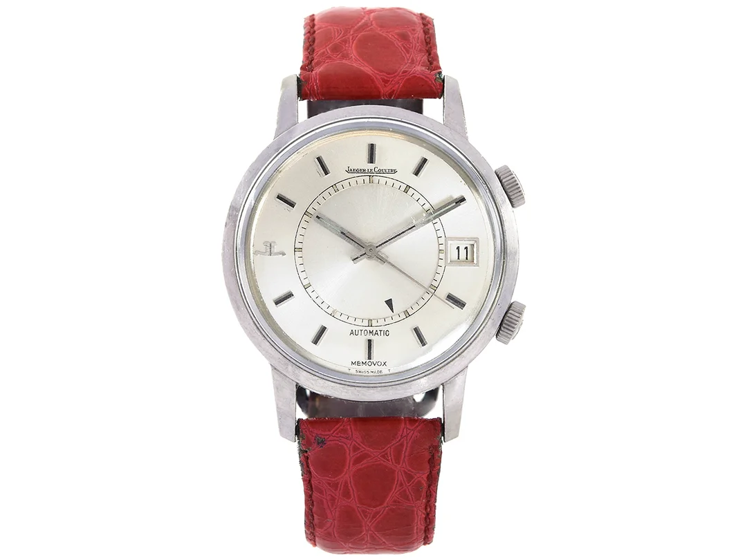 JAEGER-LE COULTRE, Memovox (T Swiss Made T), Cal 916, Serie nr. 2261663, Ref nr. 875.42, Boett nr. 1475631, herrur, 37 mm, stål, automatisk, plexiglas, datum, alarm, läderband, ca 1971. — Klockor/Jaeger-Le Coultre — Kaplans
