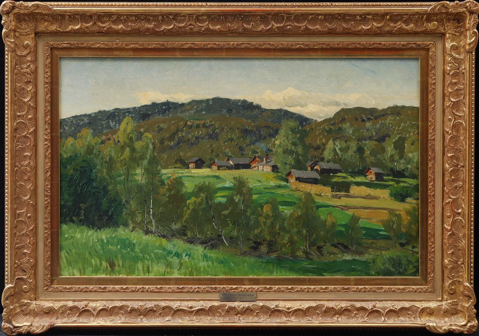 OLOF ARBORELIUS. Gård i landskap, olja på duk, ej signerad, intygad på etikett à tergo. — Paintings — Göteborgs Auktionsverk