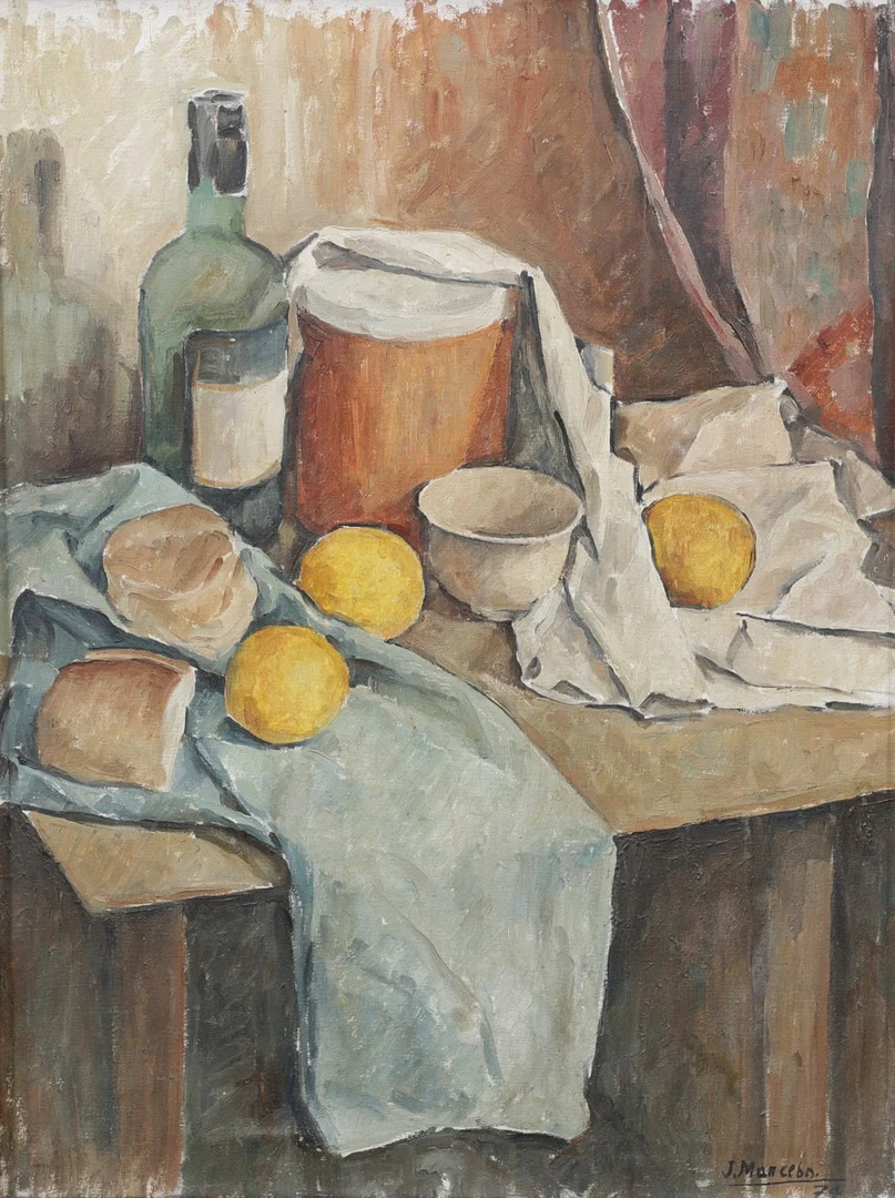 OIDENTIFIERAD KONSTNÄR. Stilleben, olja på duk, signerad. — Paintings — Växjö Auktionskammare
