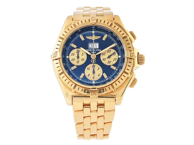 BREITLING, Crosswind Special, "Tachymetre", Chronometre, Cal 44 (ETA 2892A2), Verk nr. 154574, Serie nr. 154574 / 0318, Ref nr. K44355, kronograf, herrur, 43,7 mm, 18K guld, automatisk, safirglas, stort datum, Pilotlänk i 18K guld, viklås, totalvikt 277,8 gram, ca 2000, etui (ej tidsenligt).