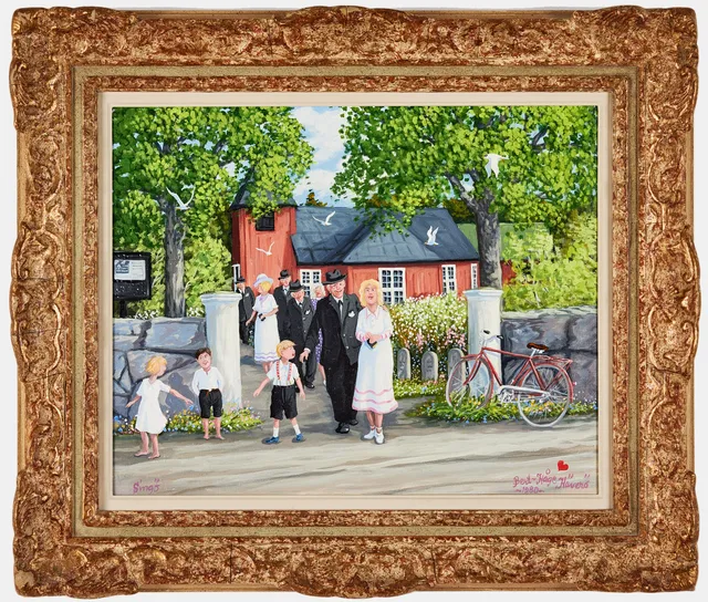BERT HÅGE HÄVERÖ. "Singö" kyrka, olja på duk, 33 x 41,5 cm.