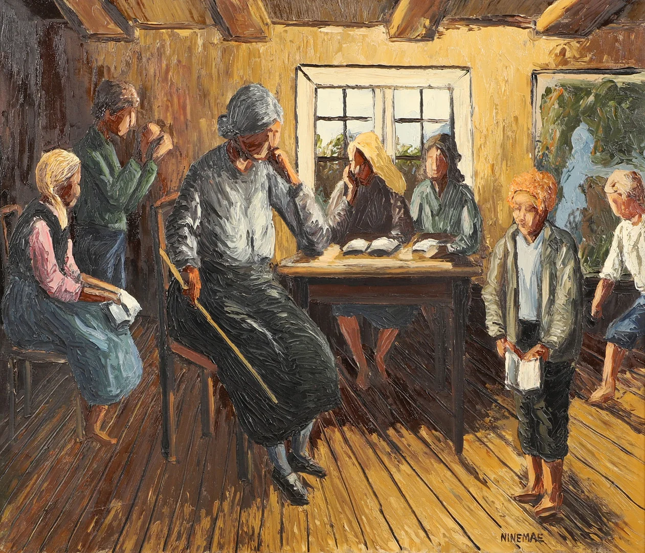 BORIS NINEMAE. Skolan under farfars tid, olja på duk, signerad Ninemae. — Paintings — Helsingborgs Auktionskammare
