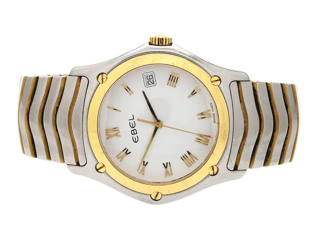 EBEL, Classic Wave, Senior, Cal 187-1, Boett nr. 58603648, Boett nr. 1187F41, herrur, 37,5 mm, stål/guld, quartz, safirglas, datum, defekt, OBS: tavelpelare av, integrerad originallänk, viklås, Ref nr. 25FA, ca 2003.
