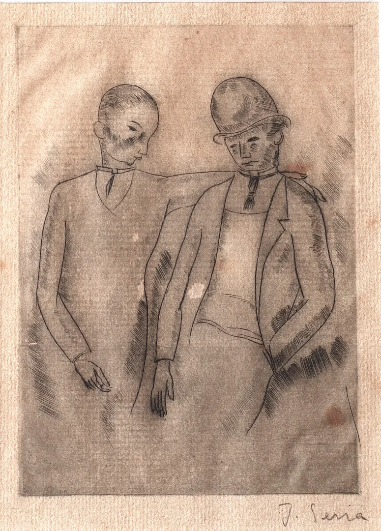 JOAQUIM SERRA (ACTIVO HACIA 1932). Retrato de dos jóvenes. — Drawings — Barcelona Auctions