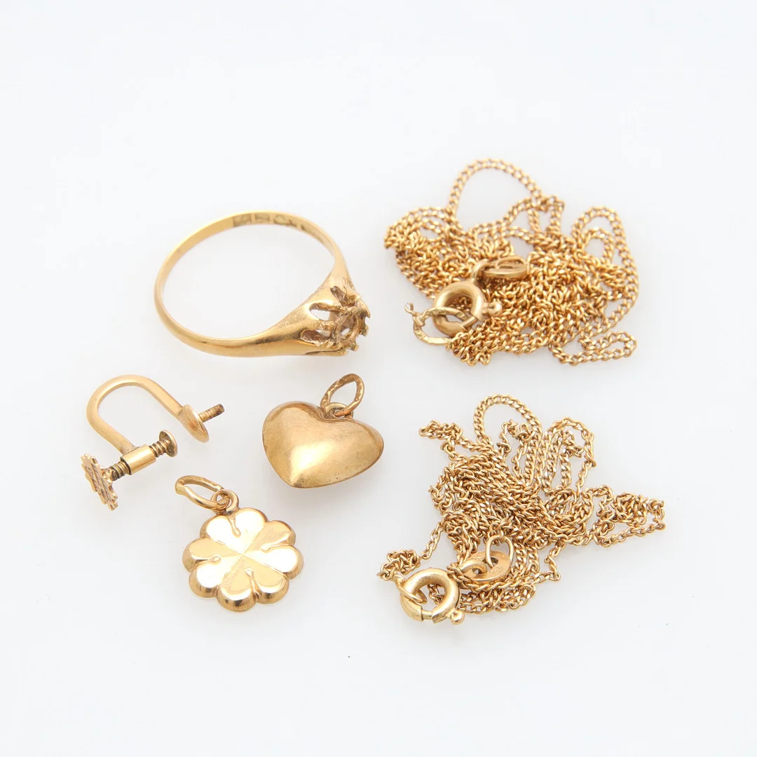 SKROTGULD, 6 delar, 18K, vikt 8,41 gram. — Objet de vertu & Miscellaneous — Växjö Auktionskammare