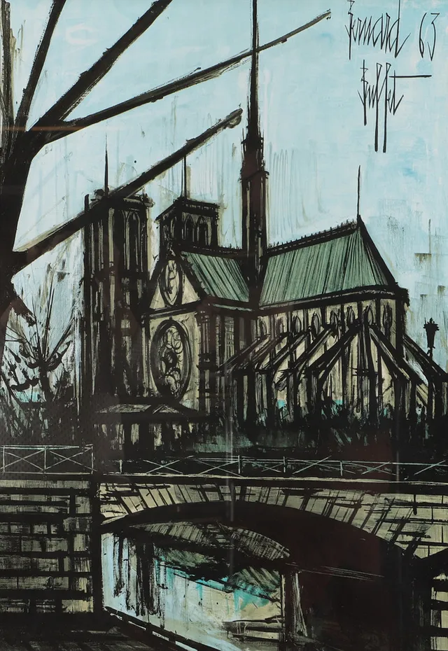BERNARD BUFFET. Motiv från Paris, litografiskt tryck.