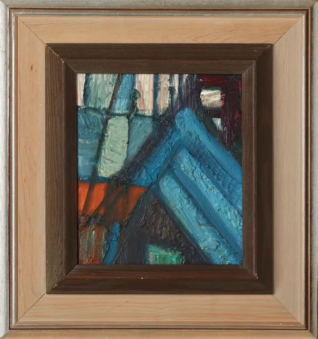 AAGE STRAND (1919-1974). Abstrakt komposition, olie på plade, signeret, Danmark.