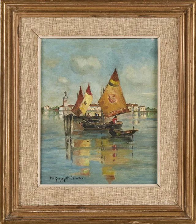 CECILIA VON GEGERFELT-OLANDER. Fiskebåtar Italien, olja på duk.