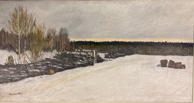 ANDERS HOL. OLJEMÅLNING - gärdesgård vid byvägen Signerad.