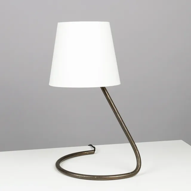 PIET HEIN. "Funco" bordlampe med stel af bruneret messing, Lyfa, model 31386, Danmark, formgivet 1934.