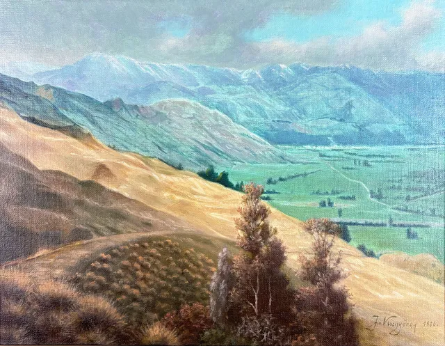 KISGYÖRGY, JÁNOS. "Berge bei Queenstown Neuseeland", 1986, Öl auf Leinwand.