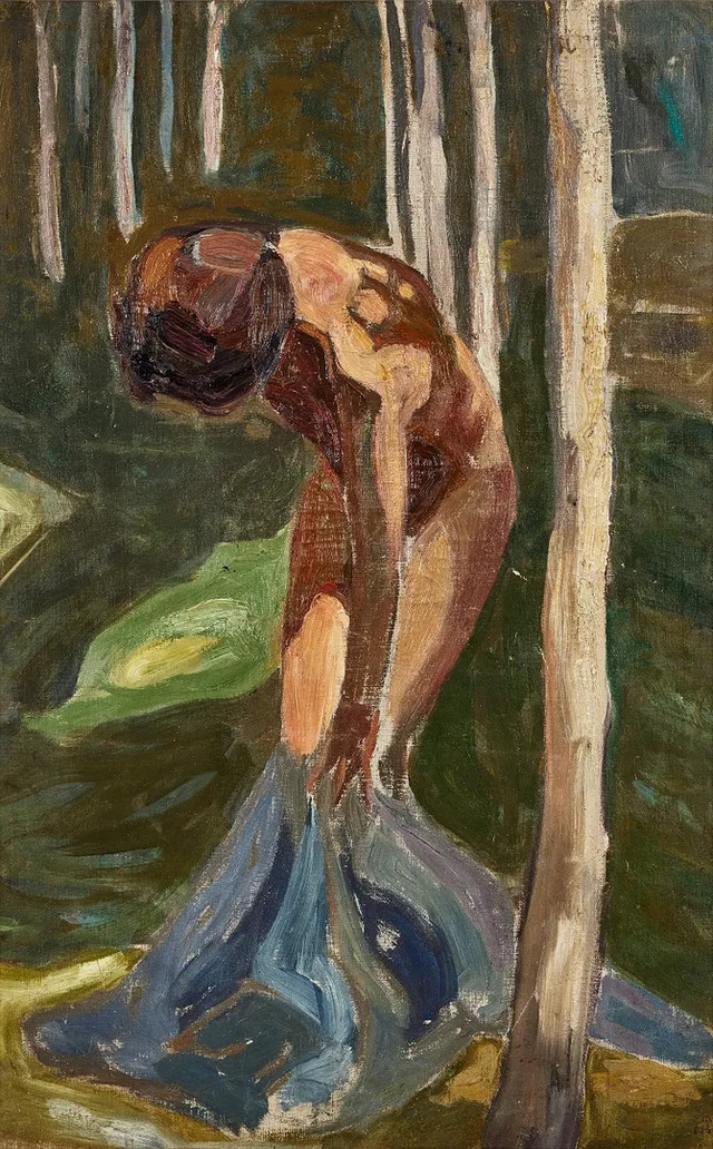 AXEL TÖRNEMAN (1880-1925). Modell i skogen, olja på duk, 85 x 56 cm.