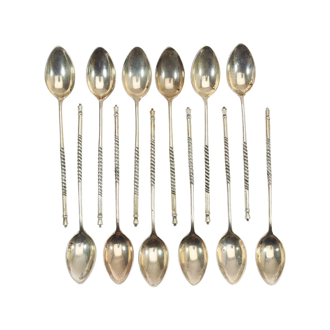 SET OF 12 WHITE METAL COFFEE SPOONS, MARKED 800. — Silver — Young's Auctions