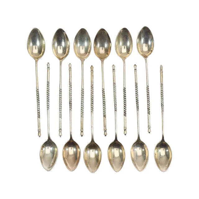 SET OF 12 WHITE METAL COFFEE SPOONS, MARKED 800.